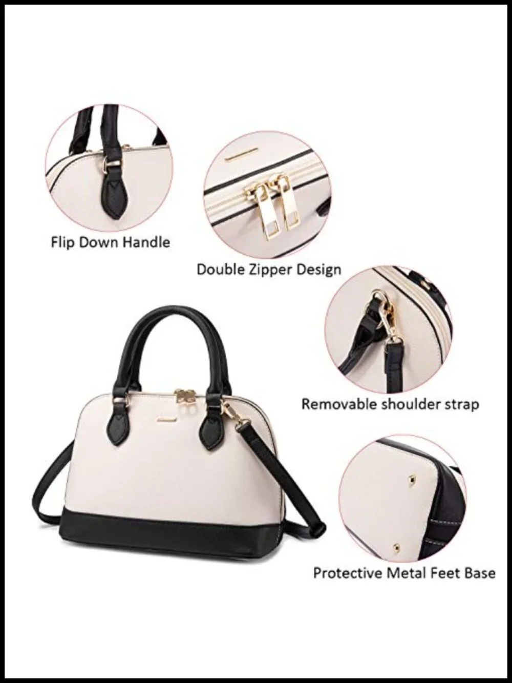 Faux Leather Crossbody Satchel Handbag with Double Zip
